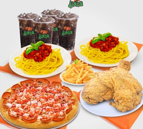 Pizza Nhỏ + 2 Gà Rán + 2 Mì Ý + Khoai Tây + 4 Coca